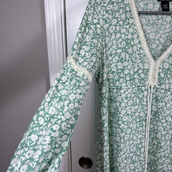 MODA International Women Dress Small Long Sleeve Floral Mint Green& White Lace - Picture 3 of 14